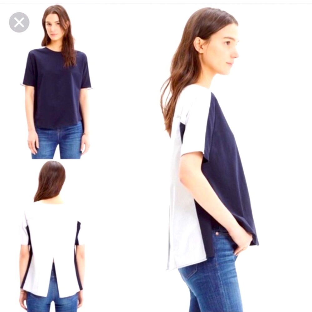 Madewell Navy Blue Oxford Panel Split Back Top S